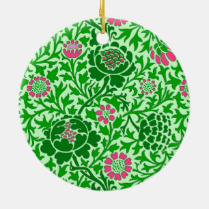 Jakobinische Blumen, Smaragd- und Limettengrün Keramik Ornament