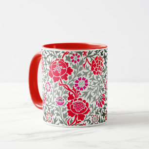 Jakobinische Blumen, Tiefrot, Rosa und Grau Tasse