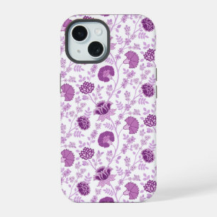 Jakobinisches Blumenmuster Rosa auf Weiß iPhone 15 Hülle