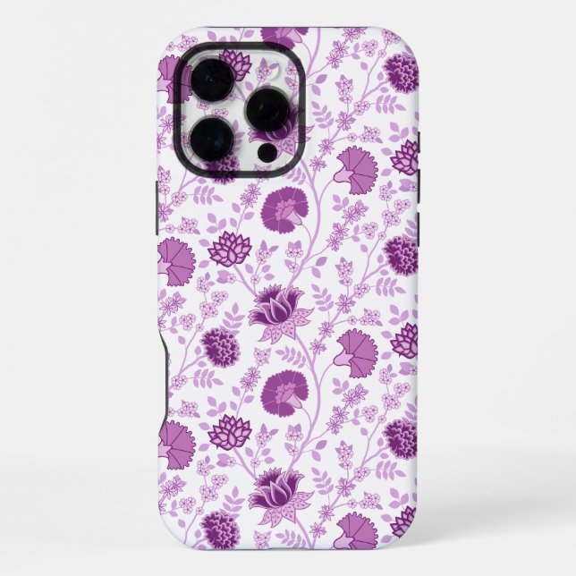 Jakobinisches Blumenmuster Rosa auf Weiß iPhone 16 Pro Max Hülle (Rückseite)