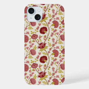 Jakobinisches Blumenmuster Rot Pink Gold Creme iPhone 15 Plus Hülle