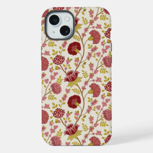 Jakobinisches Blumenmuster Rot Rosa Gold Creme iPhone 15 Plus Hülle