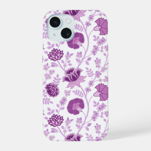 Jakobinisches großes Blumenmuster Rosa auf Weiß iPhone 15 Hülle