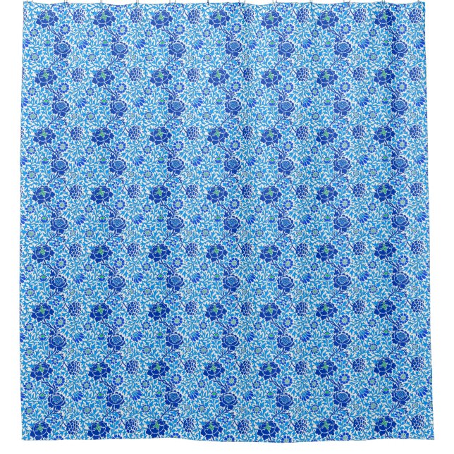 Jakobsblume, Marine, Weiß und Ceruléblau Duschvorhang (Vorderseite)