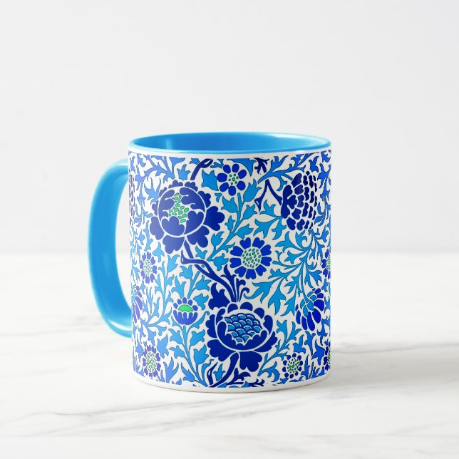 Jakobsblume, Marine, Weiß und Ceruléblau Tasse (Vorderseite Links)