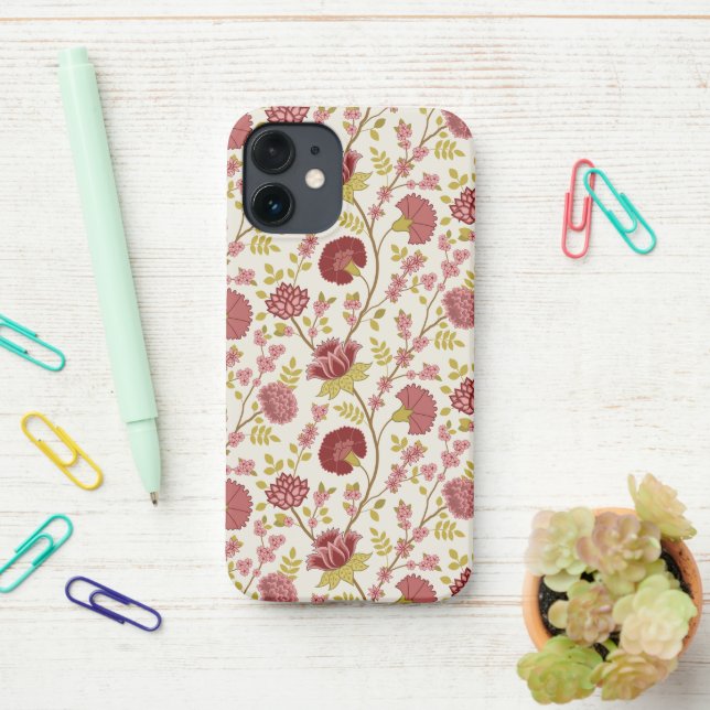 Jakobsbraun Muster Reds Pinks Gold Creme iPhone 12 Mini Hülle (Auf dem Schreibtisch)