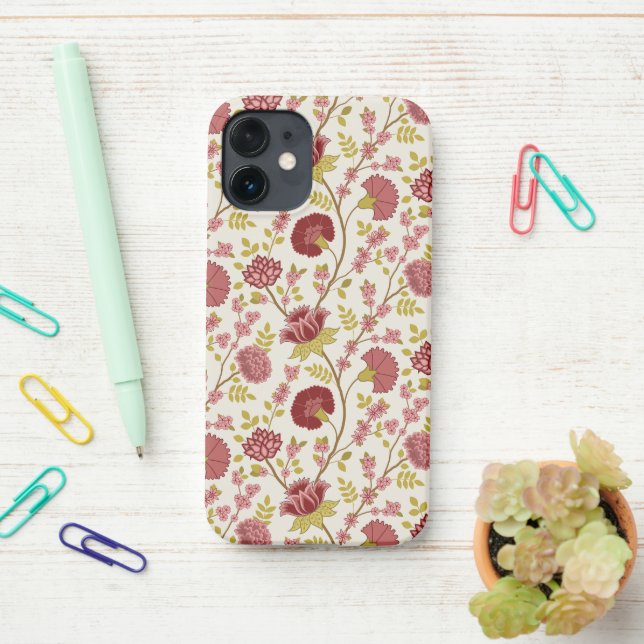 Jakobsbraun Muster Reds Pinks Gold Creme iPhone 12 Mini Hülle (Auf dem Schreibtisch)