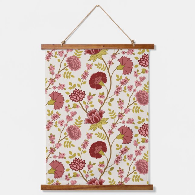 Jakobsbraun Muster Reds Pinks Gold Creme Wandteppich Mit Holzrahmen (Vorderseite)