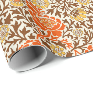Jakobsfloral-Tapete, Orange, Brown & Senf Geschenkpapier