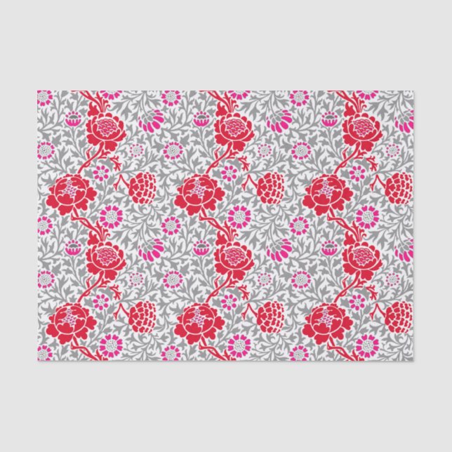 Jakobsflorale Tapete, tiefrot, rosa und grau Seidenpapier (Vorderseite)
