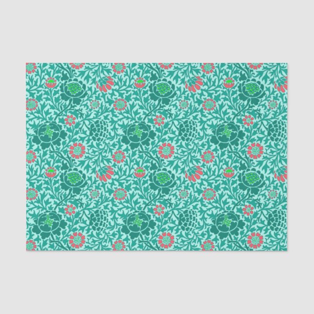 Jakobsflorale Tapete, Türkis, Aqua & Coral Seidenpapier (Vorderseite)