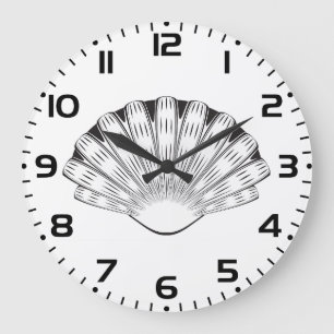 Jakobsmuschel Minimalistisch Schwarz und Weiß Große Wanduhr