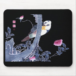 Jakuchu,"Papagei am Zweig einer blühenden Rose" Mousepad