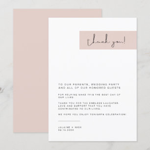 JALAINE Modern Blush Pink Wedding Plate Vielen Dan Menükarte