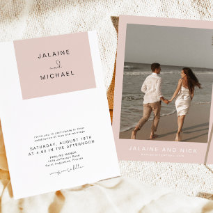 JALAINE Moderne Blush Pink Block Foto Hochzeit Einladung