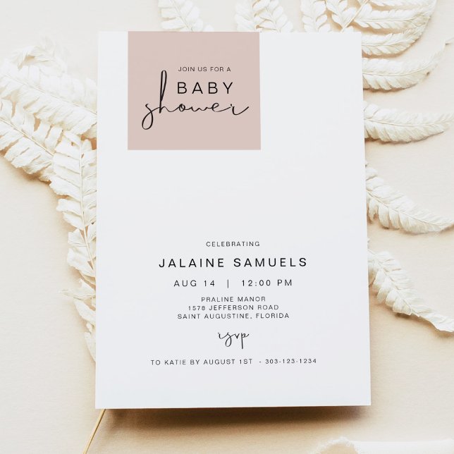 JALAINE Moderne Blush Pink Block Girl Babydusche Einladung (Von Creator hochgeladen)