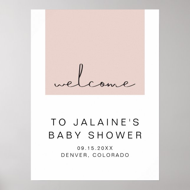JALAINE Moderne Blush Pink Girl Baby Dusche Willko Poster (Vorne)