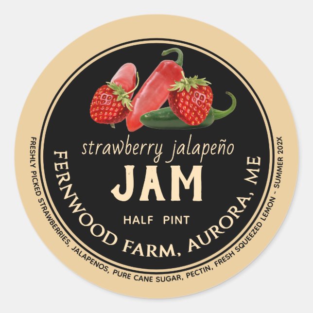 Jalapeno de fraise Jam Jar Étiquette Jelly maison (Devant)