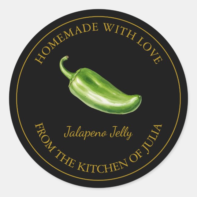 Jalapeno Jelly Label | Schwarz Runder Aufkleber (Vorderseite)