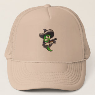 Jalapeno Paprika mit Mariachi-Outfit und einem Truckerkappe