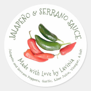 Jalapeño & Serrano Hot Pepper Sauce aus Liebe Runder Aufkleber