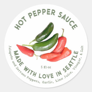 Jalapeño & Serrano Hot Pepper Sauce aus Liebe Runder Aufkleber
