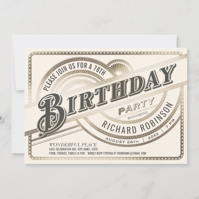 Jalon Anniversaire Invitations de fête Or & blanc (Devant)