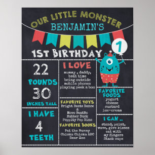 Jalons Monster Chalkboard 1er Anniversaire Affiche