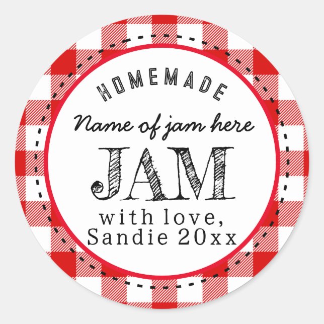 Jam Homemade Red Buffalo Kariert Custom Food Round Runder Aufkleber (Vorderseite)