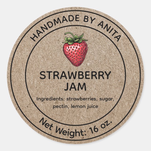 Jam Jelly Jar Étiquette Kraft Style papier (Devant)