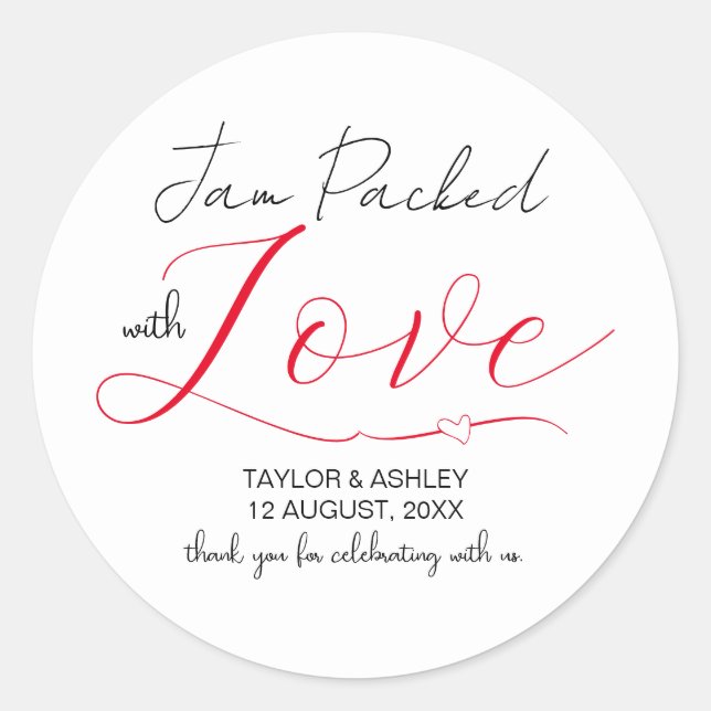 Jam Packet mit Liebe Minimal Script Wedding Runder Aufkleber (Vorderseite)