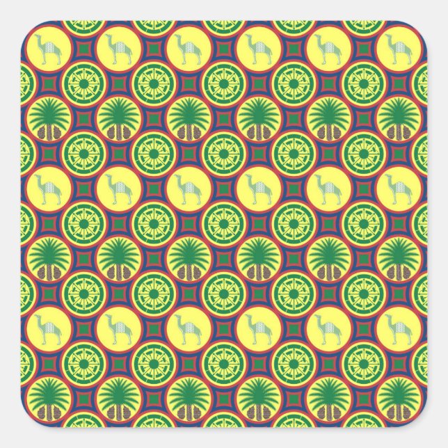 Jamahiri ® Libya | Africa Pattern  Quadratischer Aufkleber (Vorderseite)