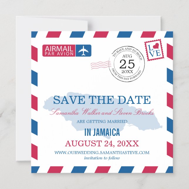 Jamaica Airmail Save the Date Magneteinladung (Vorderseite)