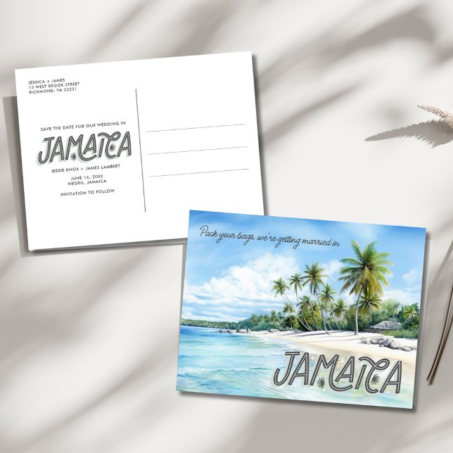 Jamaica Beach Wedding Save the Date Ankündigungspostkarte (Jamaica Beach Wedding Save the Date)