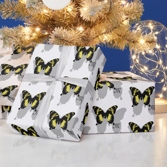 Jamaica Butterfly Shadow Monogram Geschenkpapier (Feiertage)