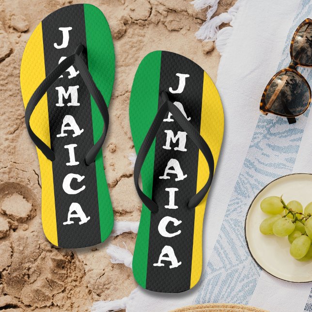 Jamaica Colors Green Gold Black Jamaican Flip Flops (Jamaica Colors Green Gold Black Jamaican Flip Flops)