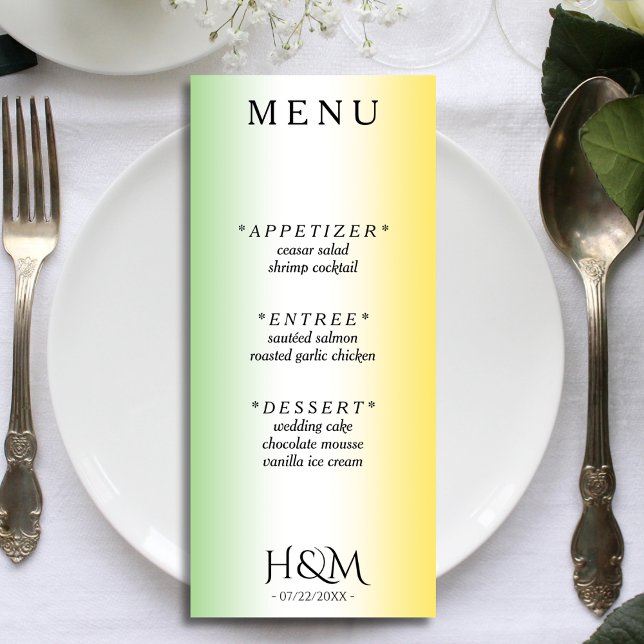 Jamaica Colors Ombre Jamaican Wedding Reception Menükarte (Jamaica colors green and gold gradient wedding menu)