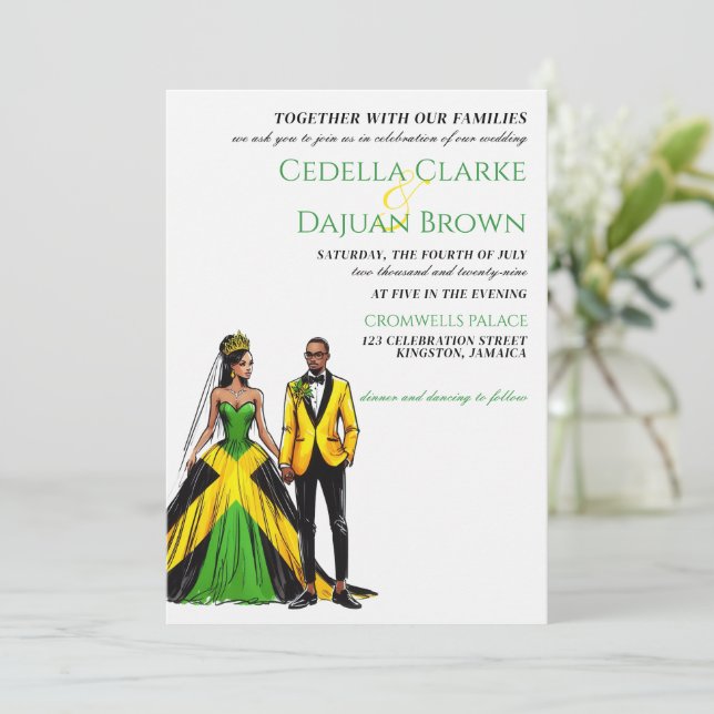 Jamaica Couple Wedding Einladung (Stehend Vorderseite)