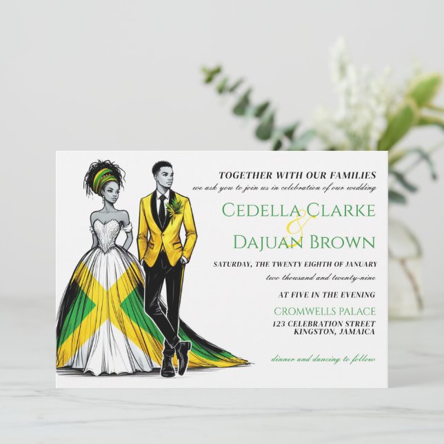 Jamaica Couple Wedding Einladung (Stehend Vorderseite)
