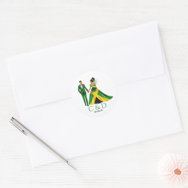 Jamaica Couple Wedding Runder Aufkleber (Umschlag)