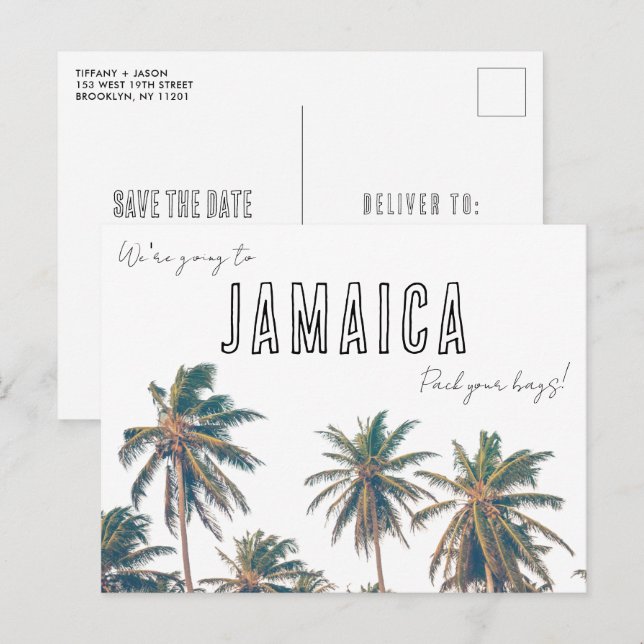 Jamaica Destination Beach Wedding Save the Date Postkarte (Vorne/Hinten)