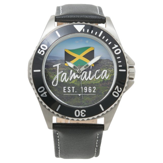 "Jamaica Est. 1962" Blue Mountains With Flag Armbanduhr (Vorderseite)