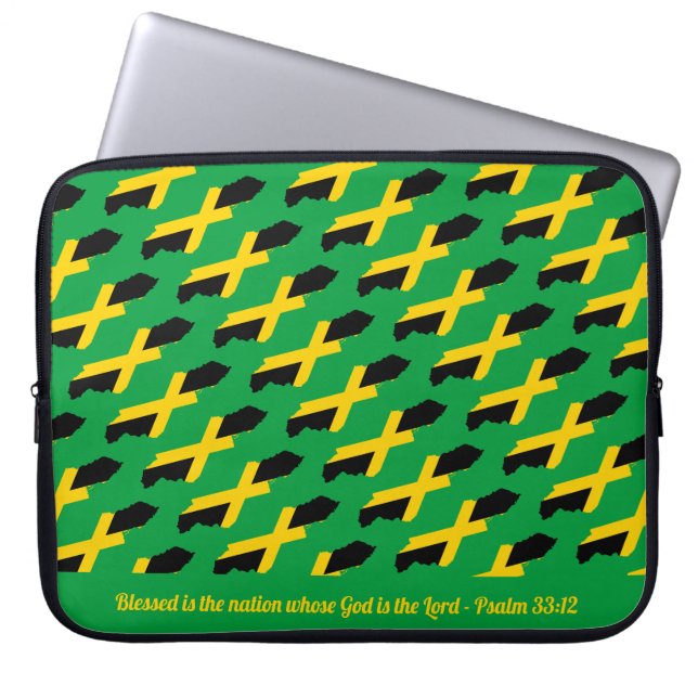 JAMAICA FLAG Anpassbare Schrift GRÜNE Laptopschutzhülle (Vorderseite)