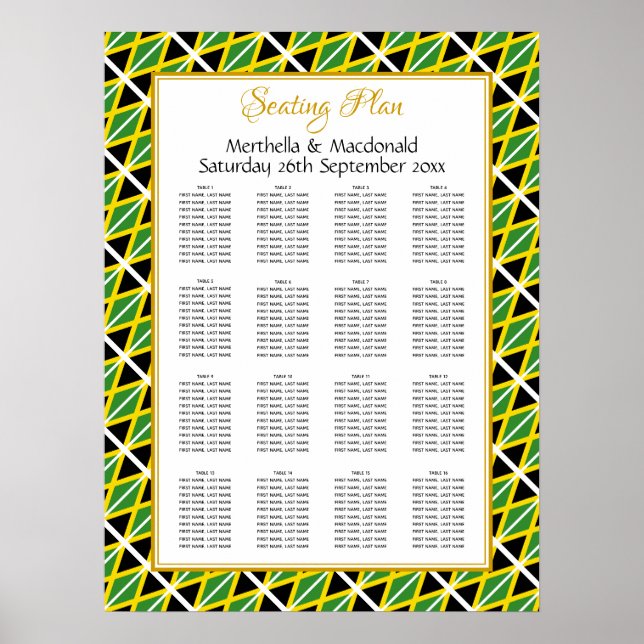 JAMAICA FLAG Custom Wedding 160 Sitzplan Poster (Vorne)