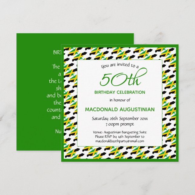 JAMAICA FLAG Patriotic Personalisiert 50. Geburtst Einladung (Vorne/Hinten)