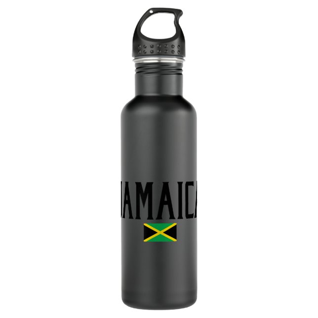 Jamaica Flag Schwarzer Text Edelstahlflasche (Vorderseite)