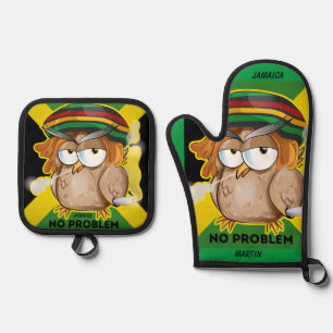 Jamaica Funny Owl Ofenhandschuh & Topflappen-Set