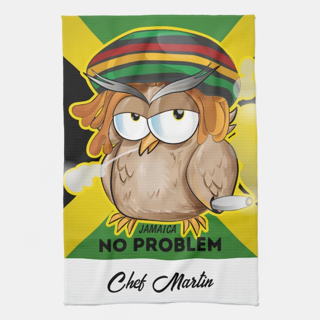 Jamaica Funny Rasta Rauchen Owl Anpassbar Geschirrtuch (Vertikal)