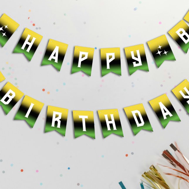 Jamaica Gradient Green Yellow Happy Birthday Wimpelkette (Jamaica Gradient Green Yellow Happy Birthday Bunting Flags
)