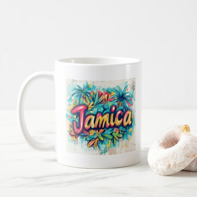 Jamaica Graffiti Vibes: Island Street Art Ed Kaffeetasse (Mit Donut)